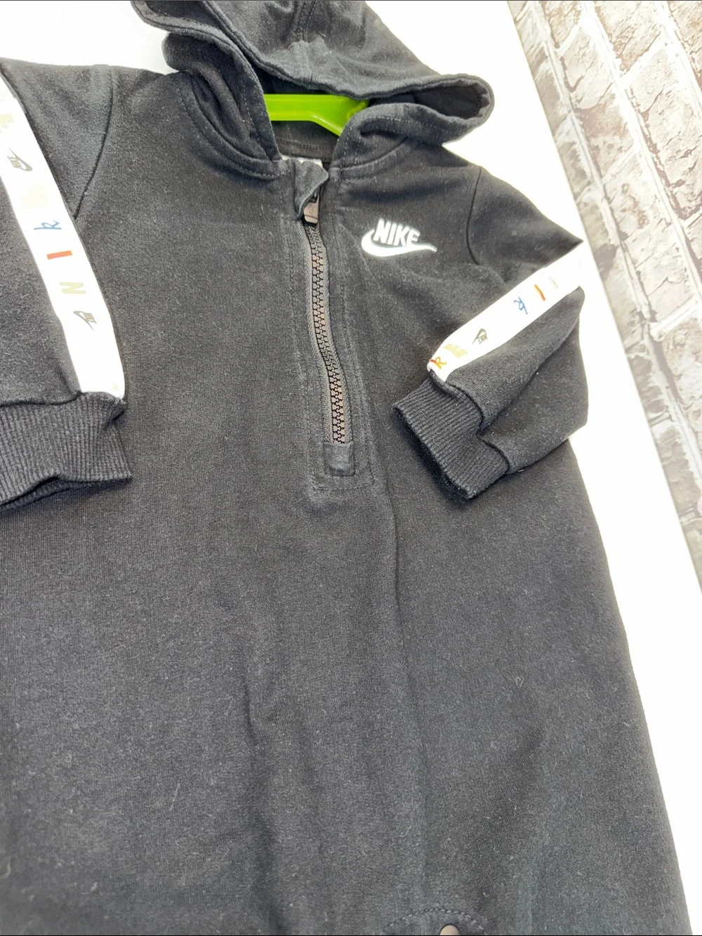 Nike Black Hooded Baby One-Piece Footie with‎ White Logo